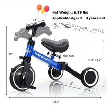Load image into Gallery viewer, 3 in 1 3 Wheel Kids Tricycles with Adjustable Seat & Handlebarfor Ages 1-3-Blue