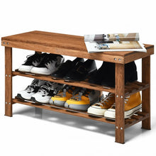 Load image into Gallery viewer, 3-Tier Bamboo Shoe Bench Storage Rack Organizer