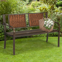 Load image into Gallery viewer, Outdoor Porch Furniture Patio Garden Bench Steel Frame Rattan