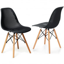 Load image into Gallery viewer, 2 Pcs Modern Plastic Hollow Chair Set with Wood Leg-Black