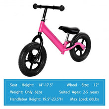 Load image into Gallery viewer, 12" Balance Kids No-Pedal Learning Bicycle Black/Pink-Pink