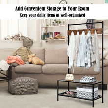 Load image into Gallery viewer, 3 in 1 Industrial Coat Rack with 2-tier Storage Bench and 5 Hooks-Coffee