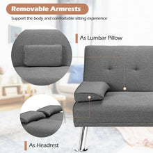 Load image into Gallery viewer, Convertible Folding Futon Sofa Bed Fabric with 2 Cup Holders-Light Gray