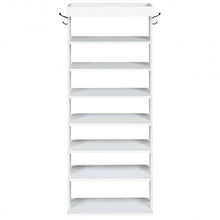 Load image into Gallery viewer, 7-Tier Vertical Design Wooden Shoe Storage Shelf with Hooks-White