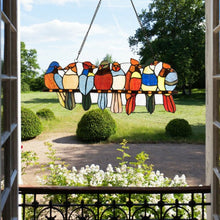 Load image into Gallery viewer, 22.5" Tiffany Glass Window Panel 8 Birds Hanging with Chain
