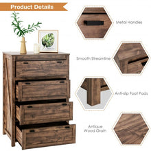 Load image into Gallery viewer, 4 Drawers Dresser Rustic Vertical Drawer Chest Industrial Dresser Tower