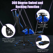 Load image into Gallery viewer, PU Leather Gaming Chair with USB Massage Lumbar Pillow and Footrest -Blue