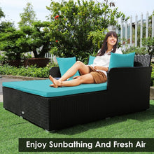 Load image into Gallery viewer, Outdoor Patio Rattan Daybed Thick Pillows Cushioned Sofa Furniture-Turquoise