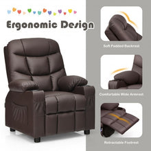 Load image into Gallery viewer, PU Leather Kids Recliner Chair with Cup Holders and Side Pockets-Brown