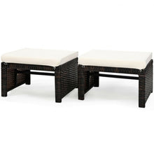 Load image into Gallery viewer, 2 Pieces Cushioned Patio Rattan Ottoman Foot Rest-White