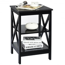 Load image into Gallery viewer, 3-Tier Nightstand End Table with X Design Storage -Black
