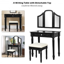 Load image into Gallery viewer, Vanity Dressing Makeup Table Set with Tri-Folding Mirror and Stool-Black