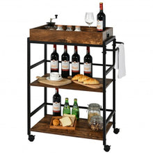 Load image into Gallery viewer, 3-Tier Kitchen Serving Bar Cart with Lockable Casters and Handle Rack for Home Pub-Rustic Brown