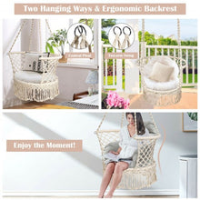 Load image into Gallery viewer, Hanging Hammock Chair Macrame Swing Hand Woven Cotton Backrest