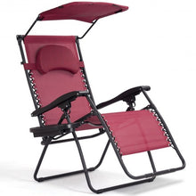 Load image into Gallery viewer, Folding Recliner Lounge Chair with Shade Canopy Cup Holder-Wine