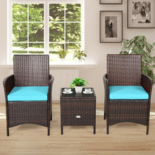 Load image into Gallery viewer, 3Pcs Patio Rattan Furniture Set Cushioned Sofa and Glass Tabletop Deck-Blue