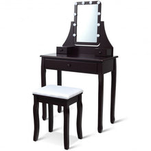 Load image into Gallery viewer, 10 LED Lighted Mirror and 3 Drawers Vanity Table Set-Brown