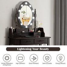 Load image into Gallery viewer, Makeup Vanity Dressing Table Set with Dimmable Bulbs Cushioned Stool-Coffee