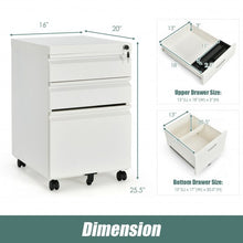 Load image into Gallery viewer, 3-Drawer Mobile File Cabinet Stee with Lock-White