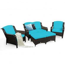 Load image into Gallery viewer, 5 Pieces Patio Rattan Sofa Set with Cushion and Ottoman-Turquoise