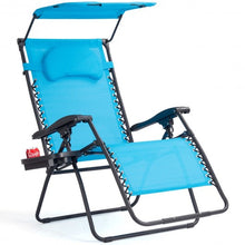 Load image into Gallery viewer, Folding Recliner Lounge Chair with Shade Canopy Cup Holder-Blue