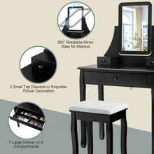 Load image into Gallery viewer, Square Mirrored Vanity Dressing Table Set with 3 Storage Boxes-Black