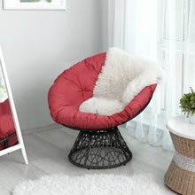 Load image into Gallery viewer, Rattan Papasan Chair Ergonomic 360-degree Swivel Soft Cushion Garden-Burgundy