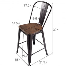 Load image into Gallery viewer, Set of 4 Rustic Metal Wood Bar Chairs with Seat-Wood