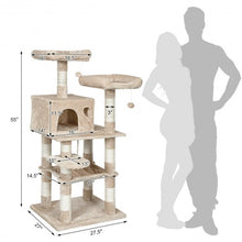 Load image into Gallery viewer, 55" Multi-Level Kitten Activity Tower with Hammock-Beige