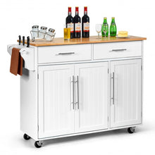Load image into Gallery viewer, Kitchen Island Trolley Cart Wood Top Rolling Storage Cabinet-White