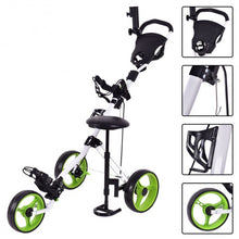 Load image into Gallery viewer, Foldable 3 Wheels Push Pull Golf Trolley with Scoreboard Bag