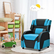 Load image into Gallery viewer, Kids Youth PU Leather Gaming Sofa Recliner with Headrest and Footrest-Blue