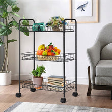 Load image into Gallery viewer, 3 Tier Rolling Kitchen Utility Trolley with Storage Shelf Baskets