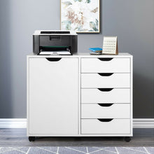 Load image into Gallery viewer, 5-Drawer Dresser Chest Mobile Storage Cabinet with Door-White