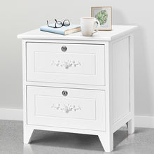 Load image into Gallery viewer, Solid Wood Elegant Storage Nightstand w/ 2 Locking Drawers-White