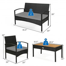 Load image into Gallery viewer, 4 Pcs Patio Rattan Furniture Set Sofa Chair Coffee Table with Cushion-Gray
