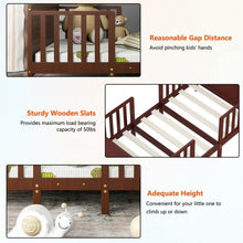 Load image into Gallery viewer, 2-in-1 Convertible Kids Wooden Bedroom Furniture with Guardrails-Brown