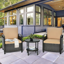 Load image into Gallery viewer, 3Pcs Patio Rattan Furniture Set Cushioned Sofa Storage Table with Shelf Garden