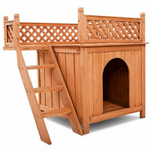 Load image into Gallery viewer, Wood Pet Dog House with Roof Balcony & Bed Shelter