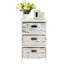 Load image into Gallery viewer, Vintage Wood Frame End Table Chest with 3 Fabric Drawers
