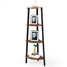 Load image into Gallery viewer, 4-Tier Corner Shelf Metal Storage Rack Domestic Bookcase-Black