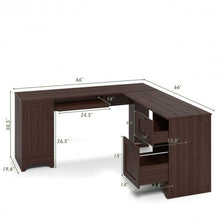 Load image into Gallery viewer, 66" �66" L-shaped Corner Computer Desk with Drawers-Coffee