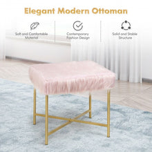 Load image into Gallery viewer, Faux Fur Ottoman Decorative Stool with Metal Legs