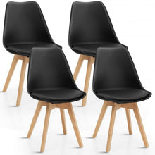 Load image into Gallery viewer, Set of 4 Dining Chair Mid Century Modern Shell PU Seat with Wooden Leg-Black