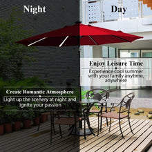 Load image into Gallery viewer, 9Ft Solar LED Market Umbrella with Aluminum Crank Tilt 16 Strip Lights-Wine