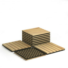 Load image into Gallery viewer, 10 PCS 12" x 12" Acacia Wood Interlocking Stripe Deck Tiles