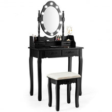 Load image into Gallery viewer, Makeup Vanity Dressing Table Set with Dimmable Bulbs Cushioned Stool-Black