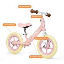 Load image into Gallery viewer, 12" Kids Balance No-Pedal Ride Pre Learn Bike with Adjustable Seat-Pink