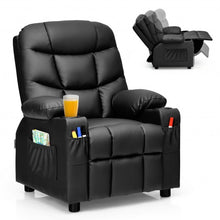 Load image into Gallery viewer, PU Leather Kids Recliner Chair with Cup Holders and Side Pockets-Black