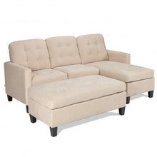 Load image into Gallery viewer, L-shaped Linen Reversible Sectional Sofa Couch with Ottoman-Beige